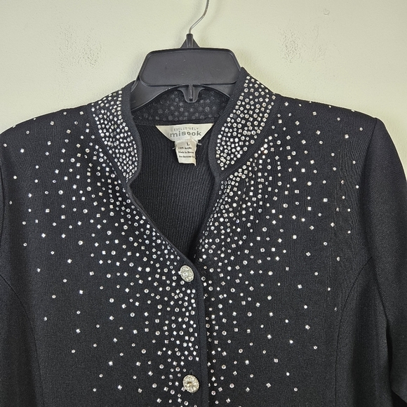 Exclusively Misook Black Embellished Longline Cardigan Size Large - Picture 6 of 7